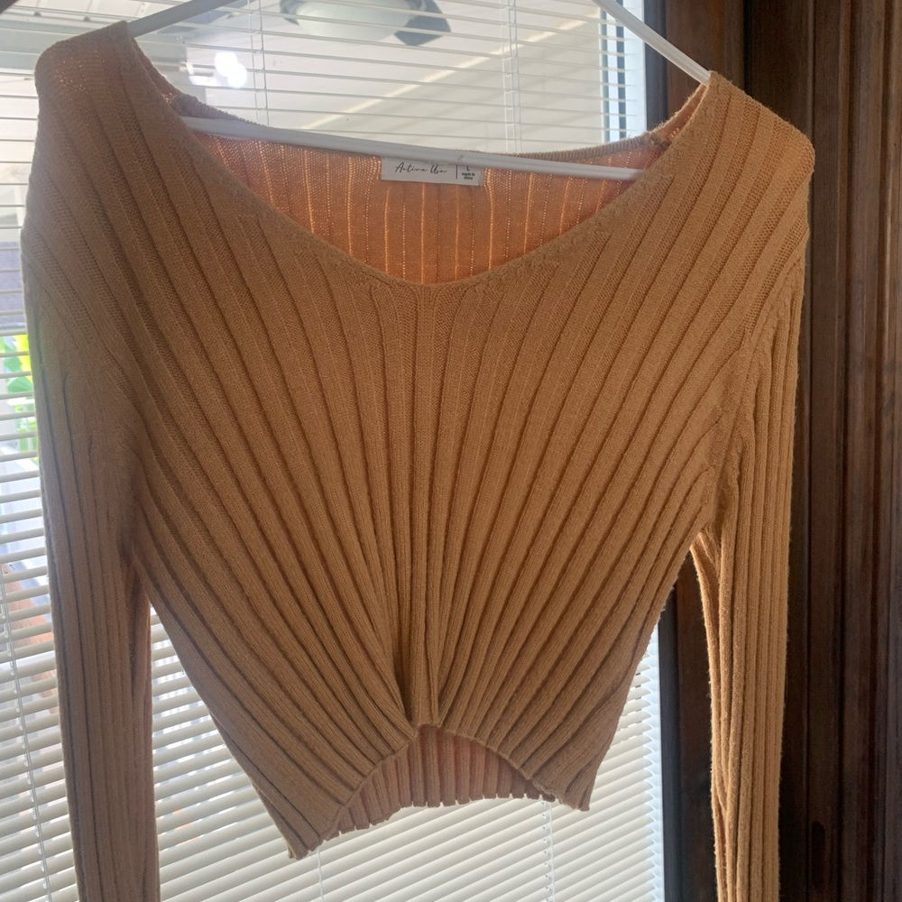 Mustard V-Neck Ribbed Sweater